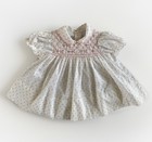 Vintage Smocked Dress Baby Girl 24 Months White Pink Roses Feminine Classic 