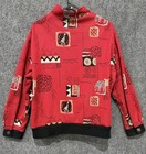 Vintage Peter Popovitch Red Knit Jacket Giraffe Geometric Full Zip Sweater Vtg M