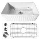30  Ceramic Single  basin Kitchen Sink With Strainer   Grid Apron Farmhouse White