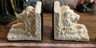 Vtg Antiqued White Lion Head Bookends Heavy Book Ends Set Figurine Library D  cor