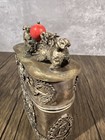Vtg  Or Antique East Asian Lidded Brass Casket  Tabacco  Tea Box With Foo Dog