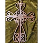 Ornate Cast Iron Cross Wall Decor Fleur De Lis Scrollwork Rustic Bronze Finish