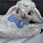 Vintage Ceramic Lamb Planter White Blue Bow Kitsch Nursery Decor 8    Long