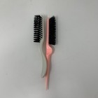 Vtg Hair Brush Set 2pc Nylon Bristle Pink White Plastic Teasing Comb Tail