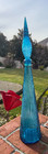 Vintage Italian Empoli Blue Glass Decanter Genie Bottle 22in Italy Made Ripple