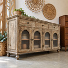 59  Farmhouse Wood Sideboard Buffet Cabinet Credenza Fluted Glass Doors Drawers