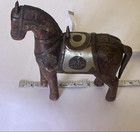 Antique Horse Sculpture - Trojan Statue Hand-carved Wood W Brass   Bronze Metal