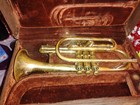 Vintage Brass Cornet Brass Bell Brass Finish With Original Brown Hard Case