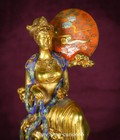 Old China Cloisonne Enamel Pure Bronze Gold Kwan-yin Guan Quan Yin Buddha Statue
