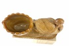 Boyd Swan Pulling Basket Master Salt Cellar Amber Glass Vintage Figural Dish