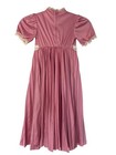 Vintage 80s Girls Pink Pleated Lace Dress Size 5 Short Sleeve Worn Once 