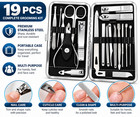 Manicure Set 19 Pcs Stainless Steel Nail Clippers Pedicure Grooming Travel Kit