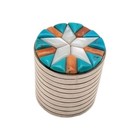 Vtg Sterl Silver Turquoise Coral Star Round Pill Trinket Box Signed 45g 1   