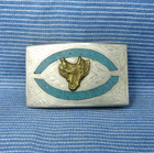 Western Saddle Belt Buckle Cowboy Cowgirl Stone Inlay Vtg Alpaca Mexico   gta370