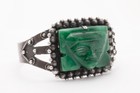 Vintage Native American Green Jade Stearling Silver Cuff Bracelet Carved 1950s