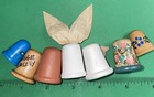  7  Wood Display Thimbles Lot Raffia Rabbit-maggie Valley Cardinal-dog-heart-t2