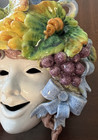 Italy Majolica Handmade Ceramic Face Wall Mask W  Fruit   Grape Leaves