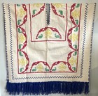Handmade Cotton Poncho huipil   beige Embroidered Mexican Blue Fringe    39    X 78   