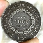 1853 Silver Brazil 1000 Reis Pedro Ii Circulated Coin