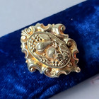 Antique Victorian Gold Filled Repousse Mourning Hair Locket Pin Brooch