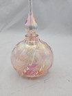Vintage Iredescent Pink Pulled Feather Art Glass Perfume Bottle W  Stopper 6 