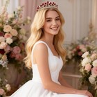 Glitter Red Rose Tiara With Rhinestones   Pearls Bride Princess Floral Crown