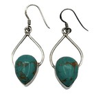 Vintage Teardrop Turquoise Dangle Earrings 925 Sterling Silver Pierced Hook