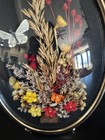 Vtg Wall Art Dried Flower Bouquet Convex Domed Glass Frame Belgium Cideart Style