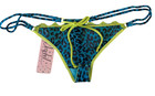 Y2k Deadstock Thong Panties Leopard Print Mesh Panty Mcbling Lace Bow Turq M