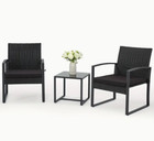 3 Piece Bistro Set Outdoor Patio Table   Chairs Rattan Wicker Furniture Black