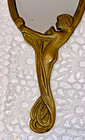 Vintage Art Nouveau Style Solid Brass Hand Mirror Fluid Flowing Nude Lady