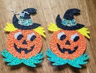2 Vintage  Melted Popcorn Plastic Halloween Decoration Pumpkin Jack-o-lantern 