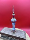 Vintage Egyptian Hand Blown Glass Perfume Bottle White Gold Tone Ornate Genie