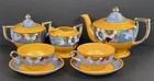 Japanese Lusterware Tea Set Yellow And Flower Patterned Iridescent Porcelain