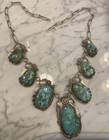 Vintage Navajo Sterling Silver Turquoise Cluster Necklace -henrietta Yesele 95g