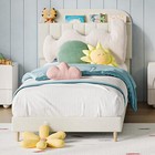 Twin Size Bed Frame Upholstered Platform With Velvet Headboard For Boy   Girl