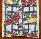 Vintage Mcm Lace Edged Kitchen Linen Tea Towel Lattice Design W poppies   Pears
