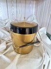 Vintage Gold Ice Bucket Black Trim Mid Century Barware Hollywood Regency Retro