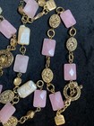 Gina Jiang Signed Rose Quartz Keshi Pearl Necklace   Bracelet Set Gold Tone