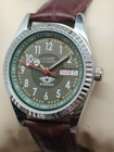 Citizen Automatic Green Dial 21 Jewels Day date Brown Strap Men s Wrist Watch