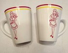 Vintage Diner Restaurant Carhop Waitress Graphic Coffee Mug Pair 16oz 2 Cups