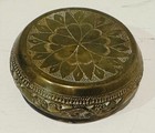 Antique India Solid Brass 3  Trinket Dish With Lid Heavy Age Patina Beautiful
