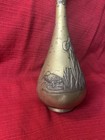 Vase Brass Bronze Japanese Meiji Vase With Relief Design Duck Antique
