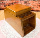 Vintage Wooden Walnut 6 Pipe Tobacco Rack Stand W hinged Center Lid humidor