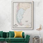 1860 Patagonia Map     South America Andes Mountains  Argentina   Chile Coast