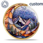 Mountain   Moon Glitter Sobriety Coin Inspirational Sober Journey Coin Customize