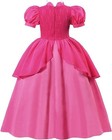 Girls Princess Peach Costume  Pink Dress Set With Crown   Gloves For Halloween