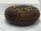 Vintage Decorated Chinese Sewing Basket 7  Glass Ring   Beads Tassels Coins