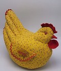 Vtg Handmade Quilted Stuffed 10  Hen chicken W  Yellow Red Blue Floral Pattern 