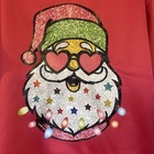 Fun Santa Sweatshirt Ugly Christmas Sweater Sunglasses Faux Glitter Lights Pink
